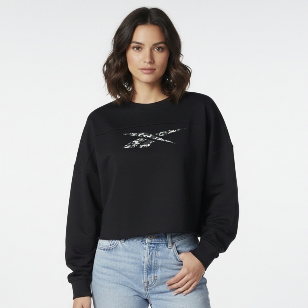 Reebok Women's Black Logo Cropped Hoodie Womens Size XL
